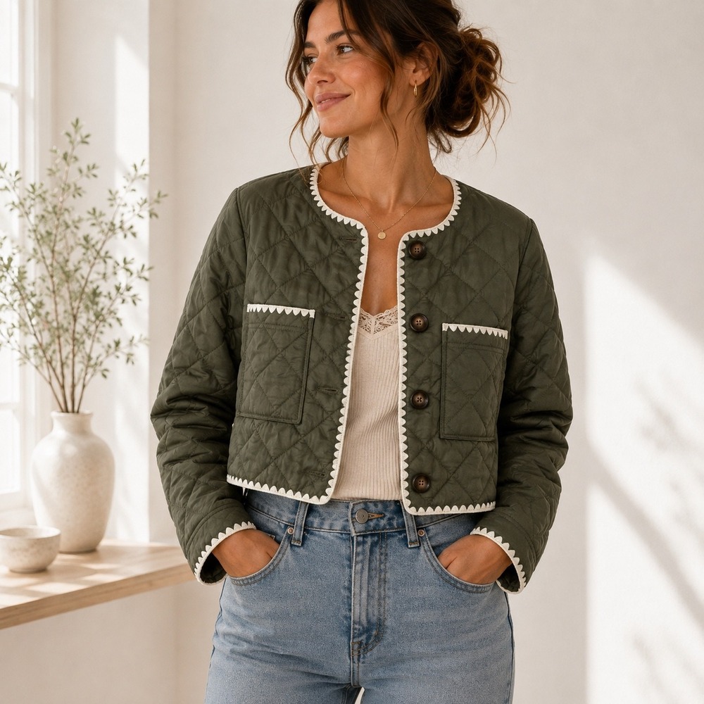 Leal Quilted Reversible Jacket Women M Brown Green Crochet Trim Gorpcore